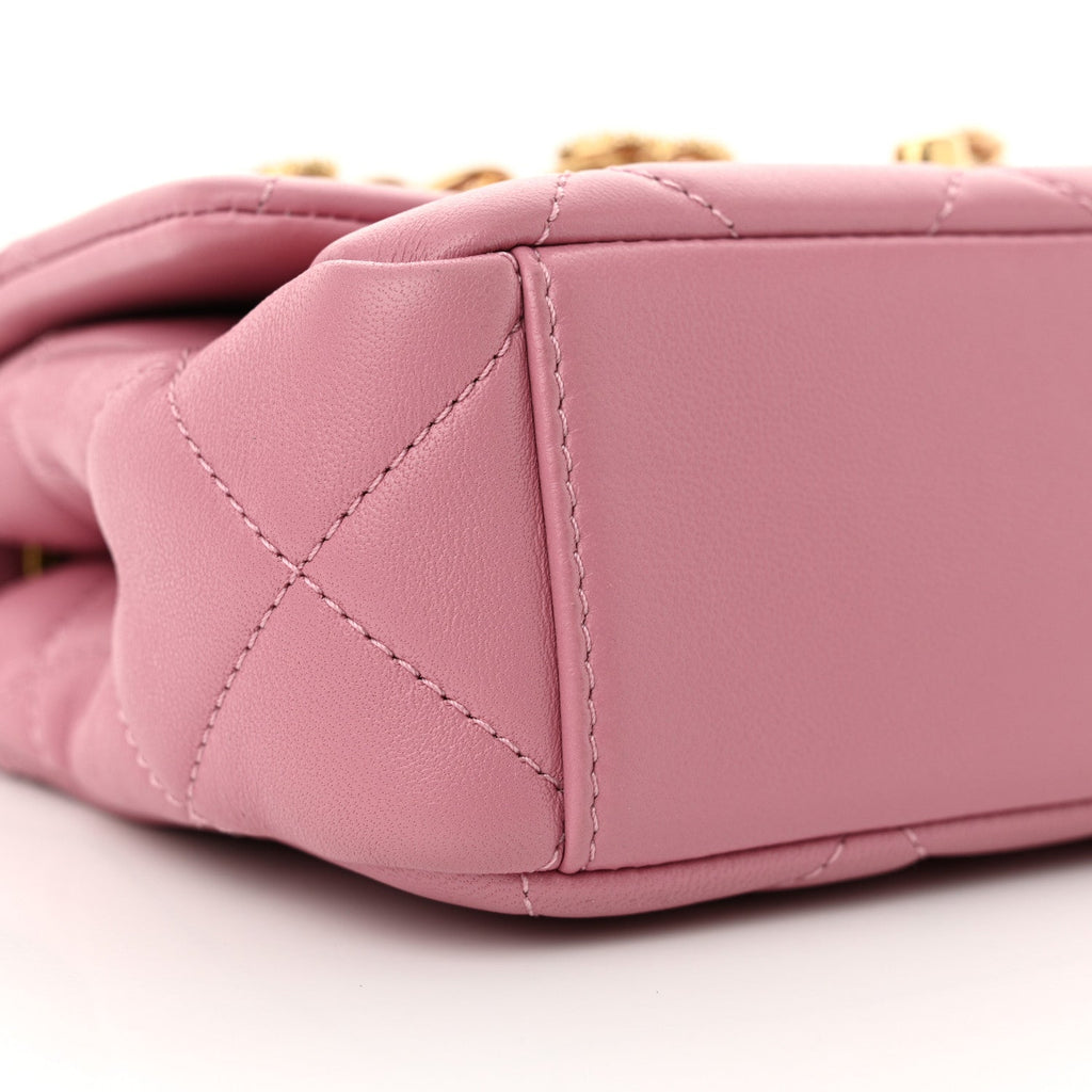 Chanel Lambskin Quilted Mini CC Crystal Logo Chain Flap Pink