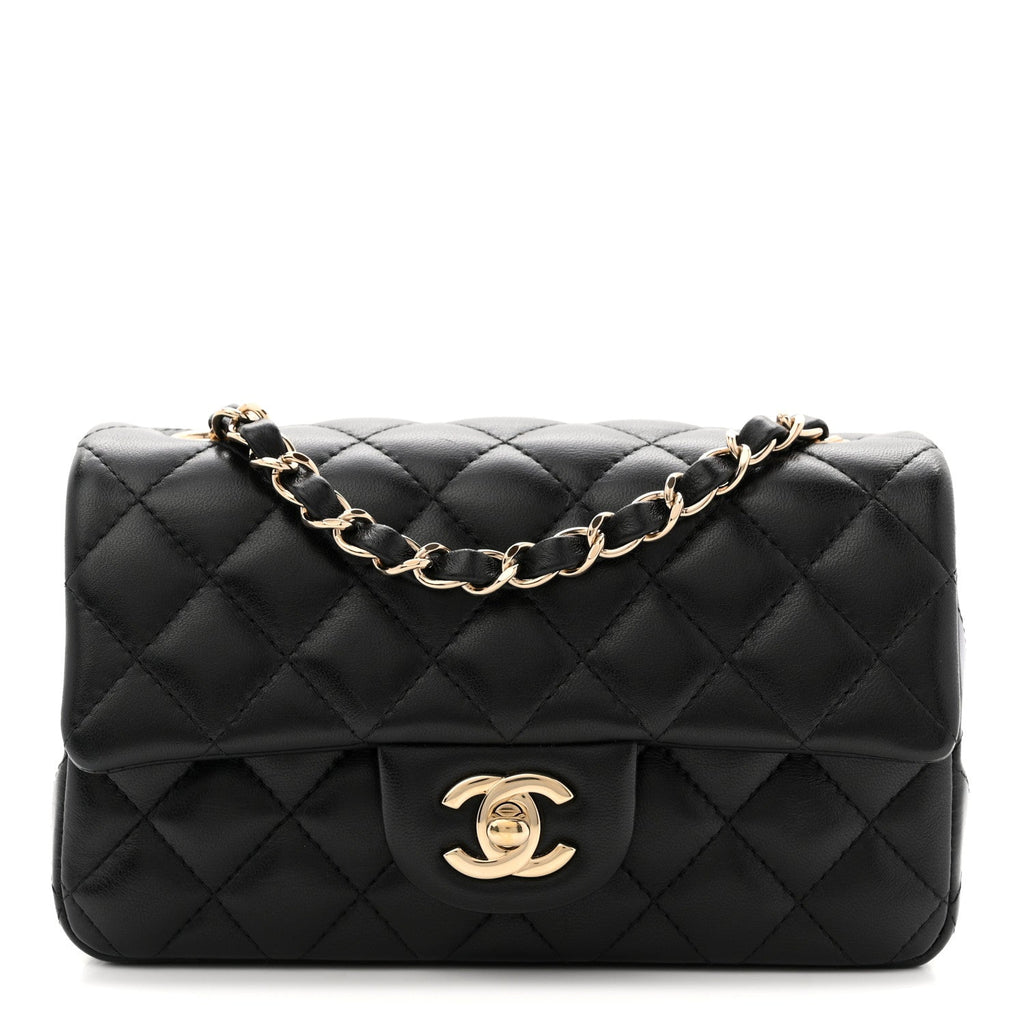 Chanel Lambskin Quilted Mini Rectangular Flap Black