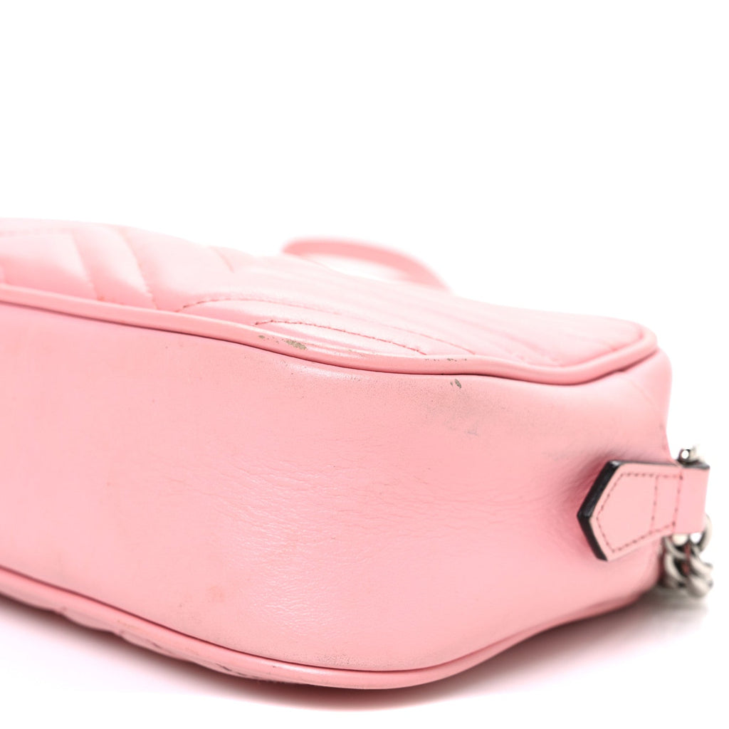 Gucci Calfskin Matelasse Small GG Marmont Chain Shoulder Bag Wild Rose