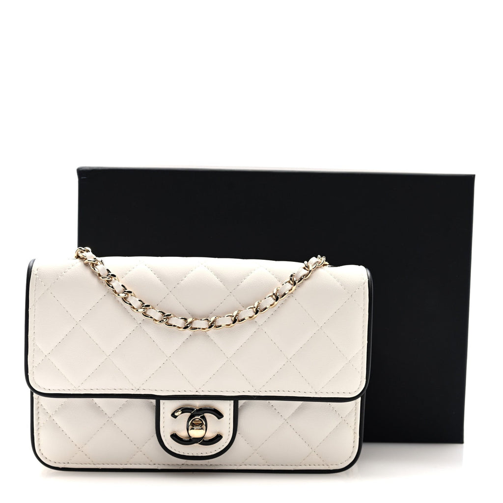 Chanel Lambskin Quilted Resin CC Mini Flap Bag White Black