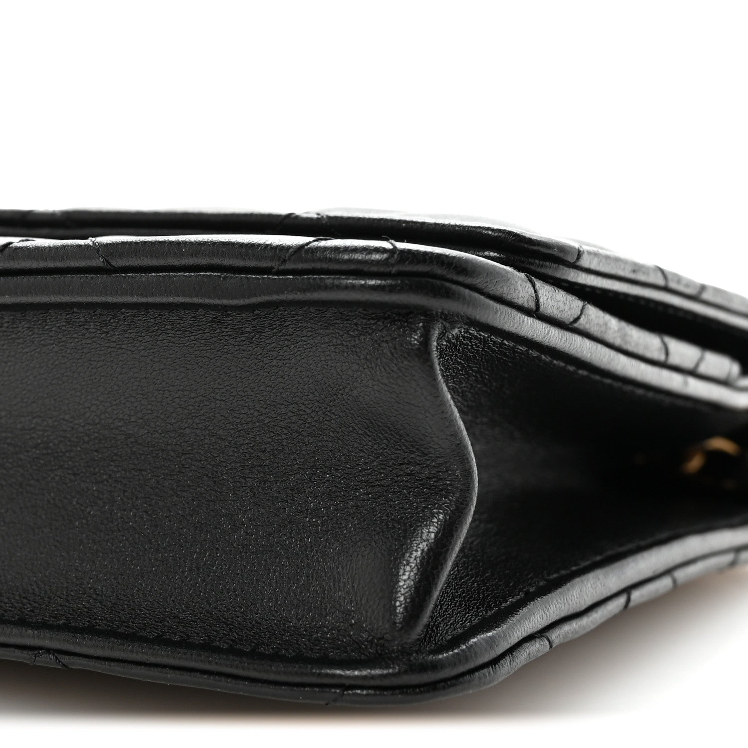 Chanel Lambskin Quilted Pearl Crown Wallet On Chain WOC Black