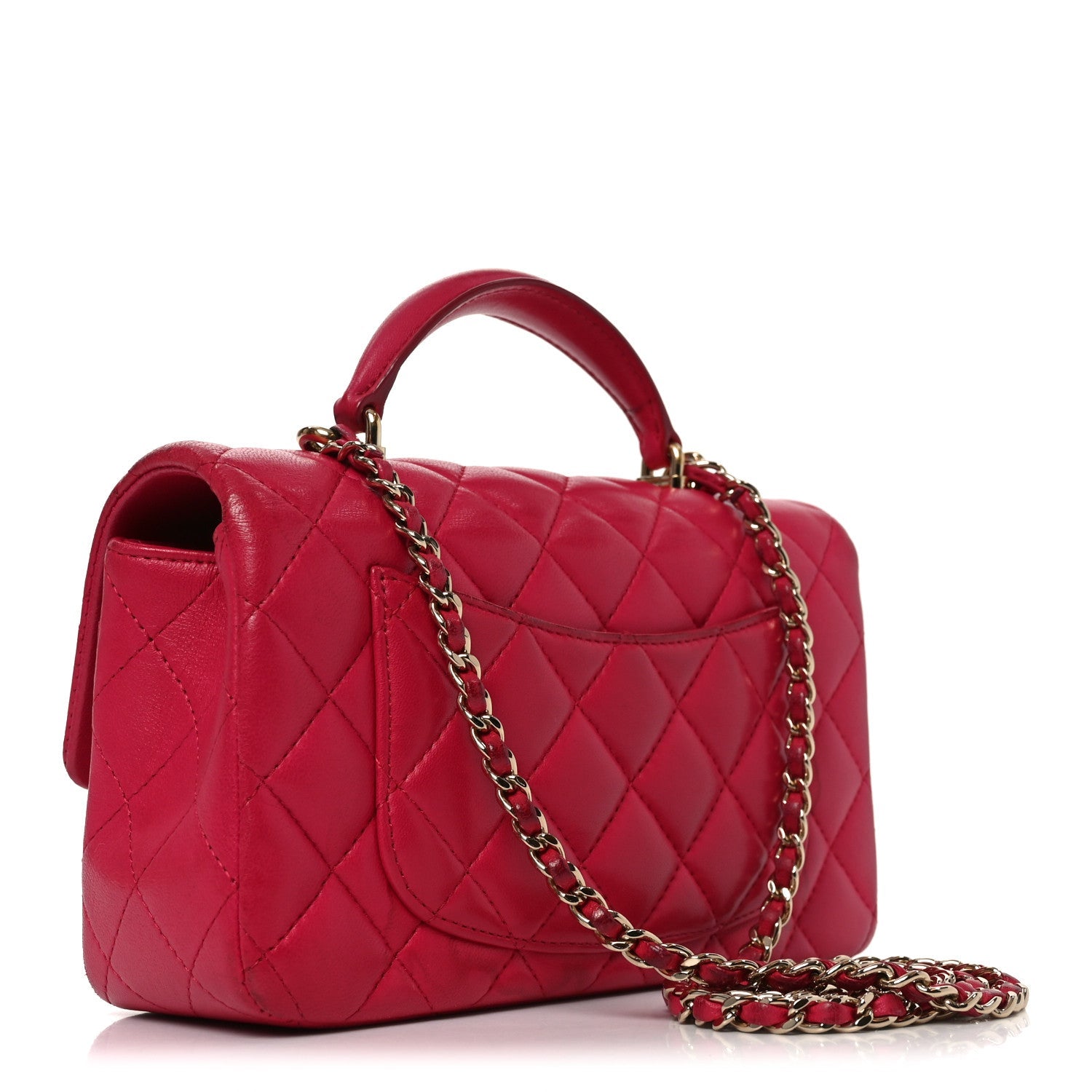 Chanel Lambskin Quilted Mini Top Handle Rectangular Flap Dark Pink