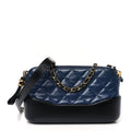 Chanel Aged Calfskin Quilted Small Gabrielle Clutch With Chain Navy Black