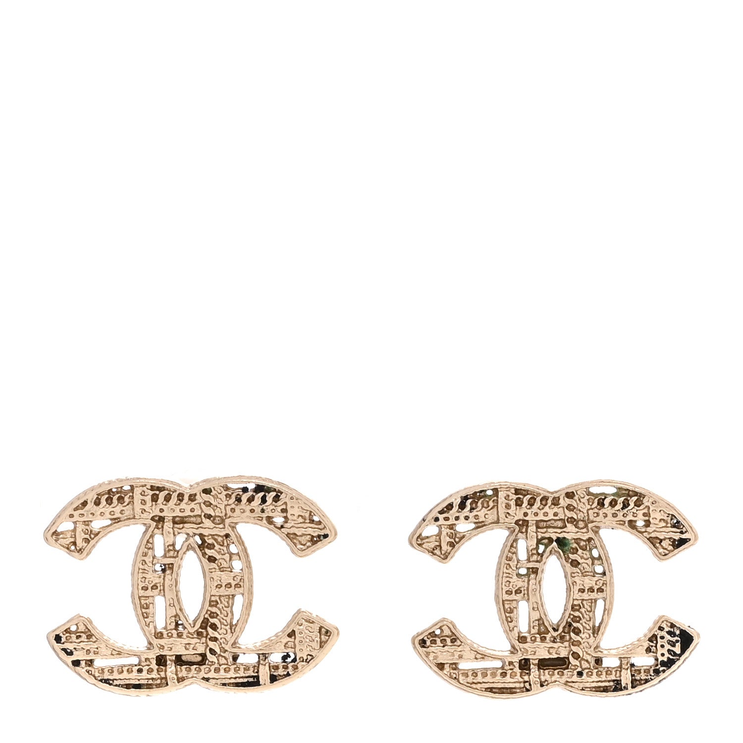 Chanel Tweed Effect CC Earrings Gold
