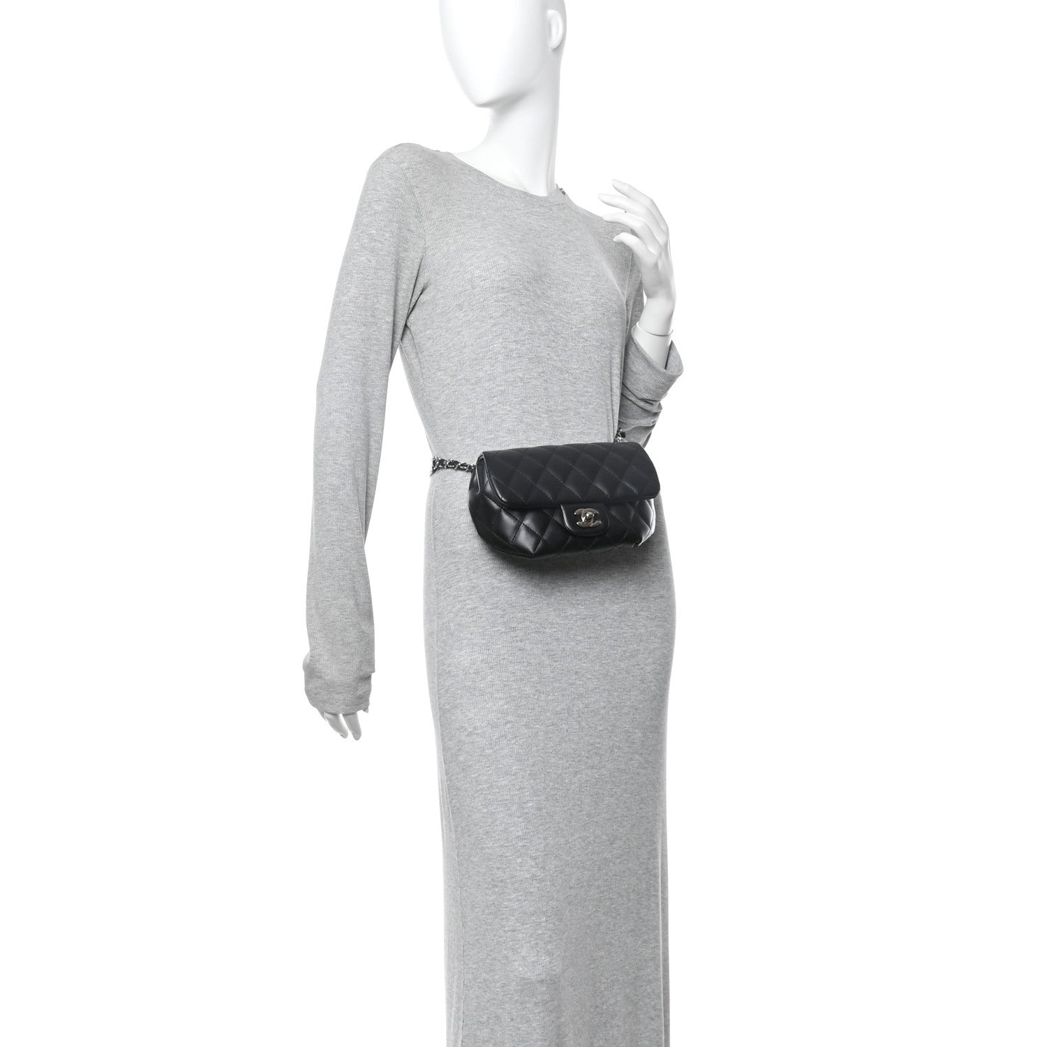 Chanel Calfskin Quilted CC Uniform Flap Belt Bag Black