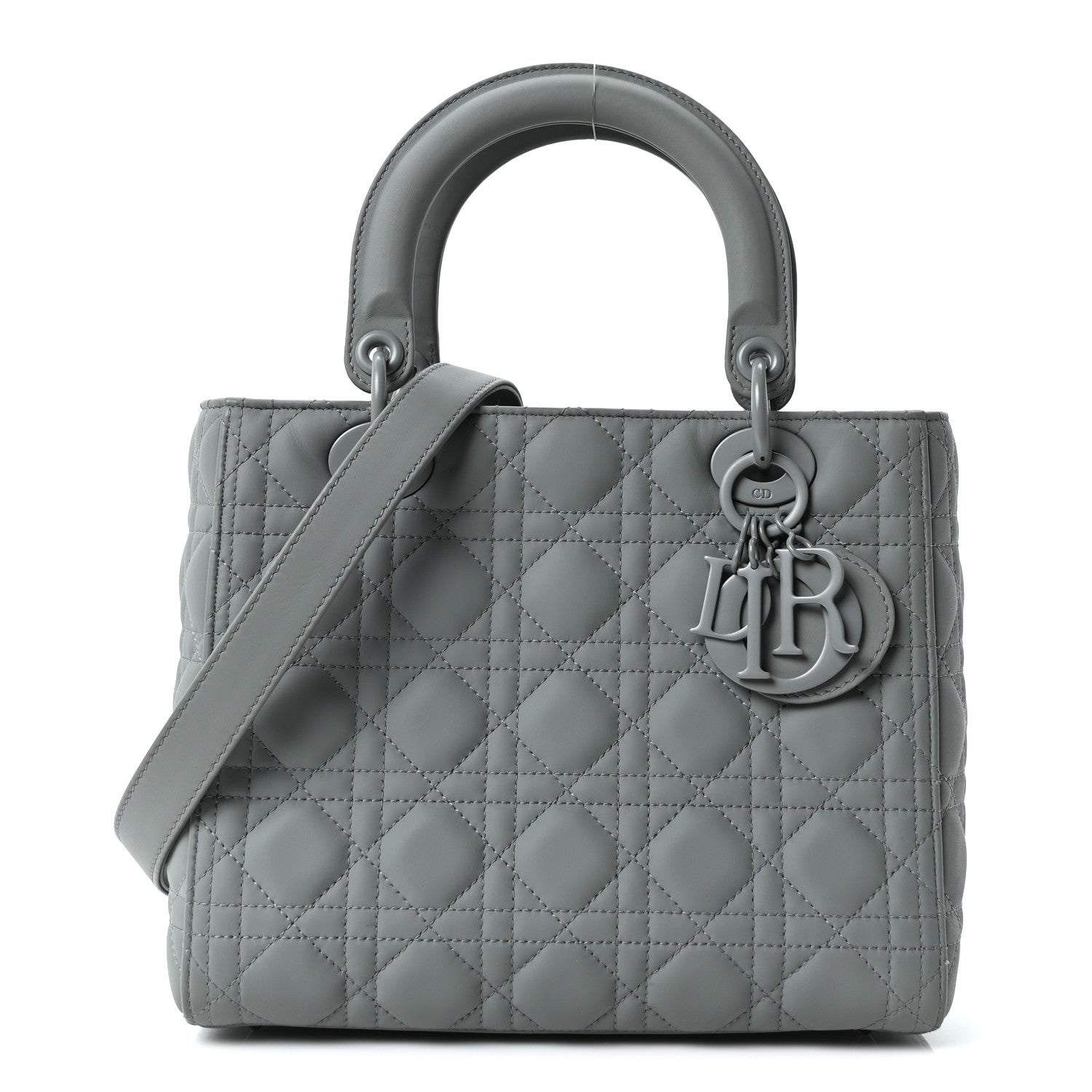 Christian Dior Ultra Matte Calfskin Cannage Medium Lady Dior Grey Stone