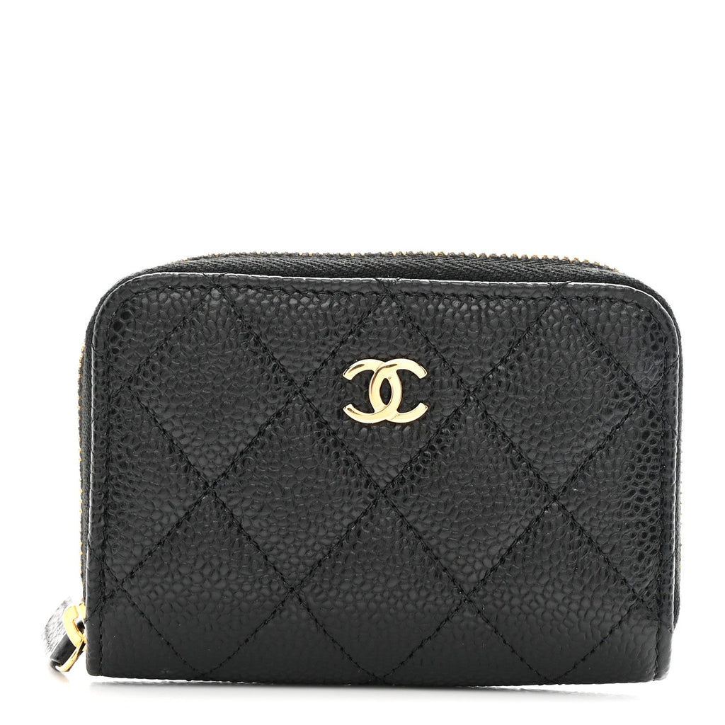 Caviar Quilted Zip Coin Purse Black