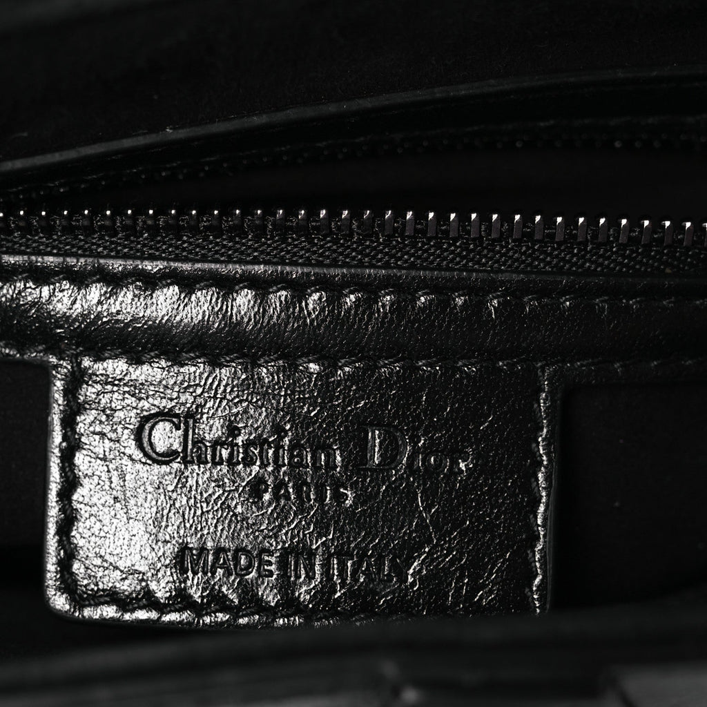 Christian Dior Shiny Crinkled Calfskin Studded Saddle Bag Black