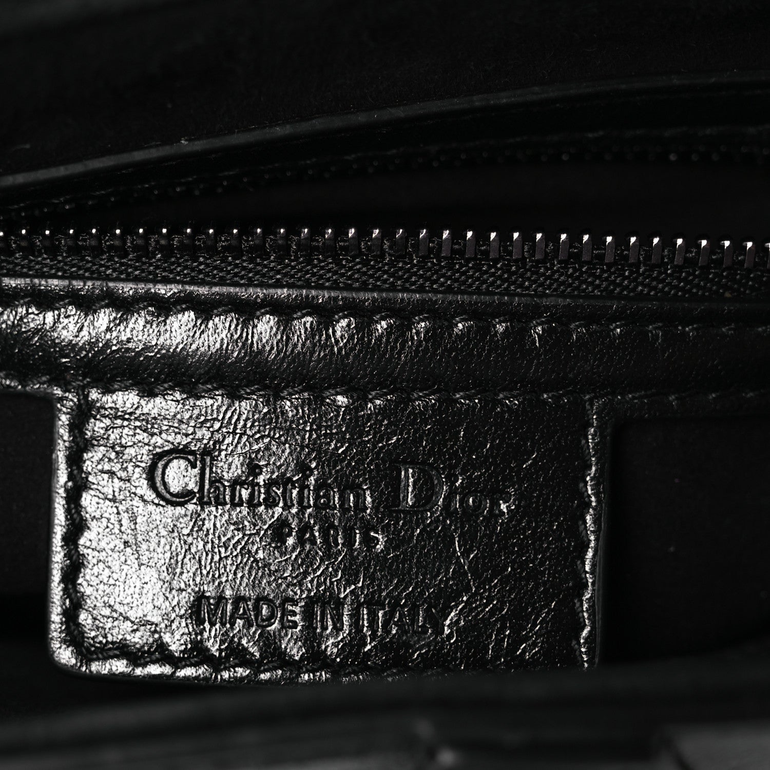 Christian Dior Shiny Crinkled Calfskin Studded Saddle Bag Black