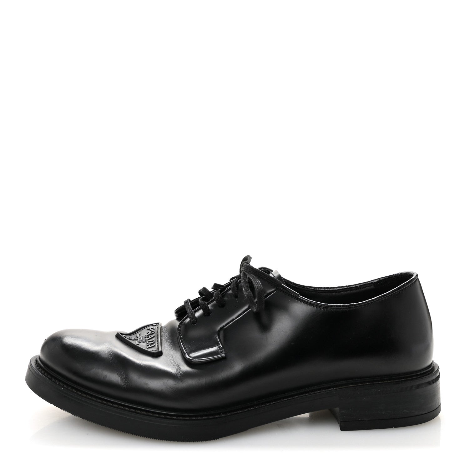 Prada Spazzolato Triangle Mens Derby Loafers 8 Black
