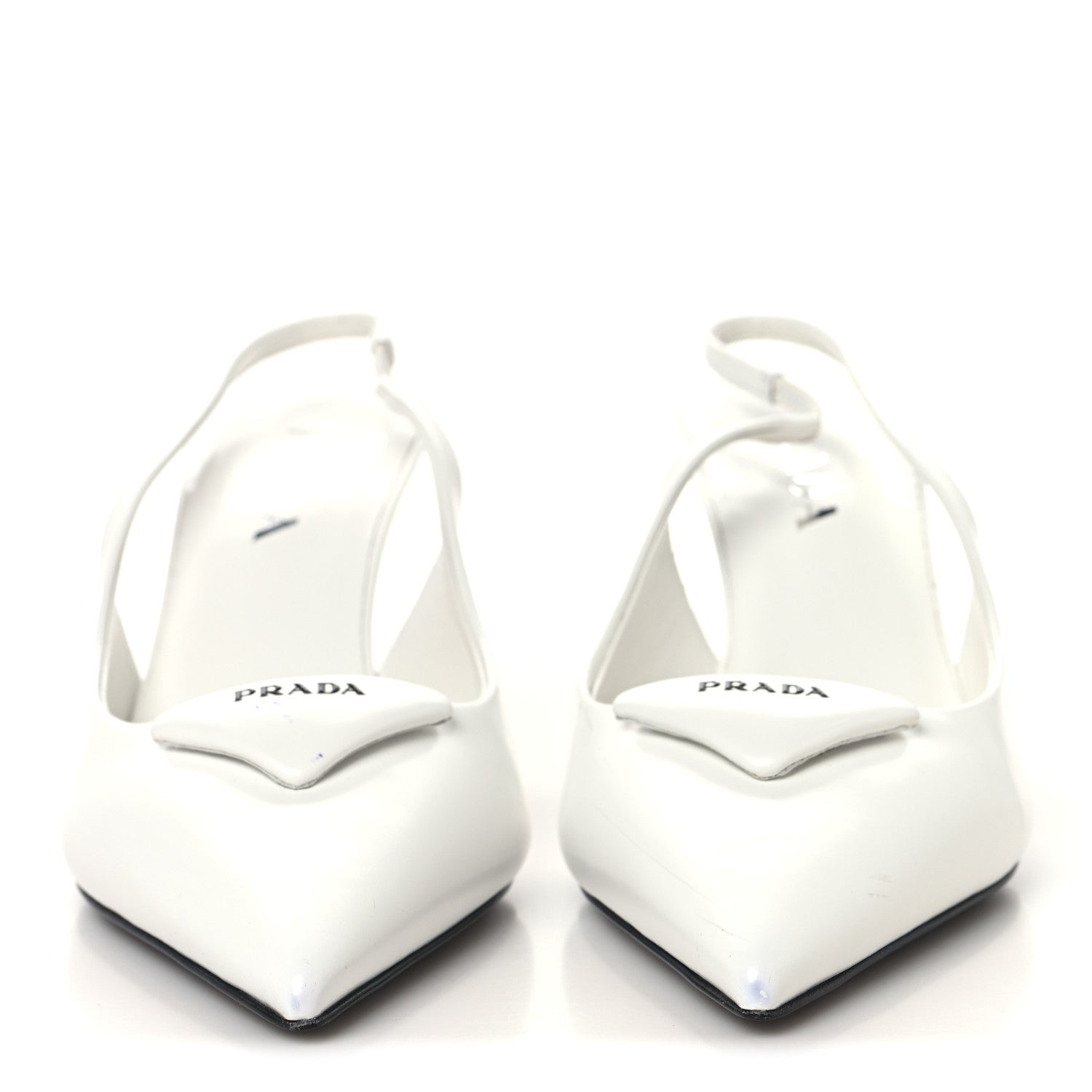 Prada Calfskin Triangle Logo Pointed Toe 75mm Slingback Pumps 38.5 White