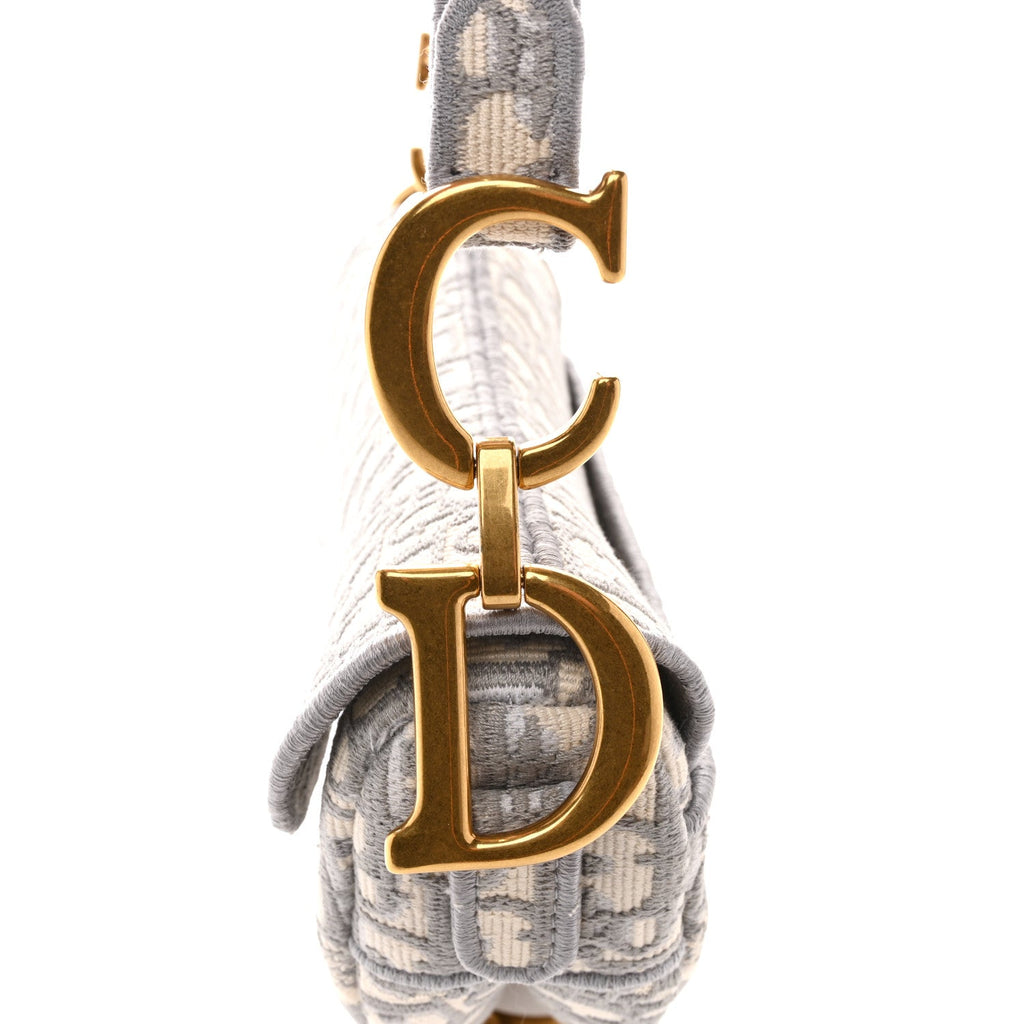 Christian Dior Oblique Embroidered Saddle Bag Gray