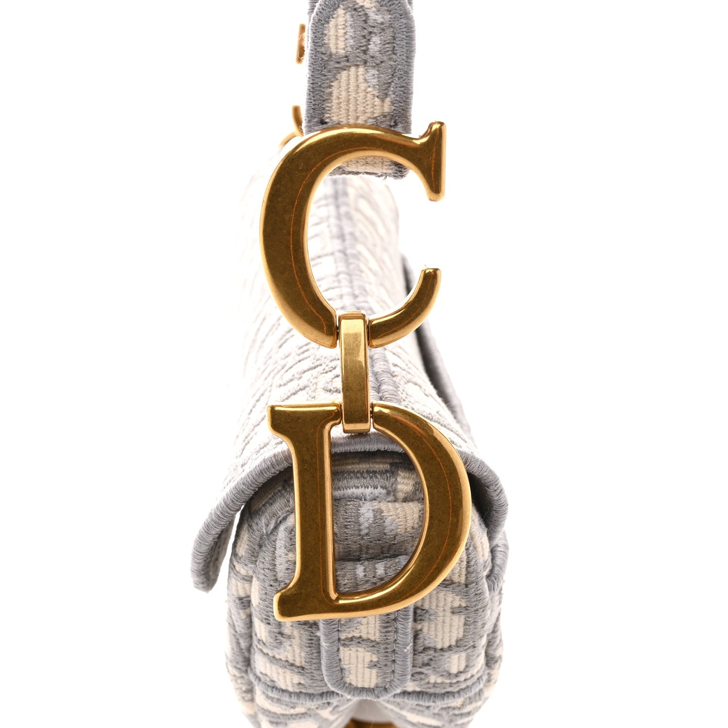 Christian Dior Oblique Embroidered Saddle Bag Gray