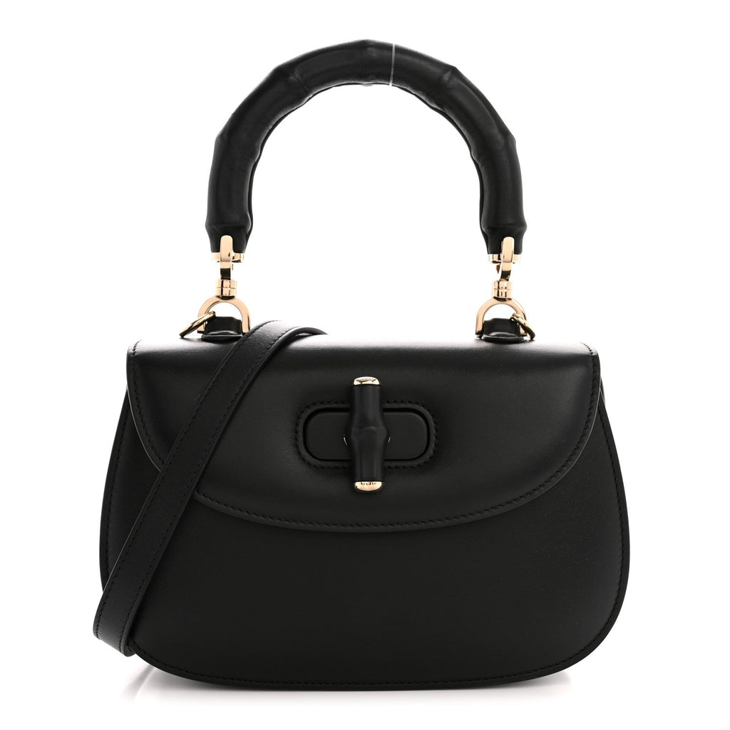 Gucci Boarded Dyana Lux Calfskin Web Monochrome Small Bamboo 1947 Top Handle Bag Black