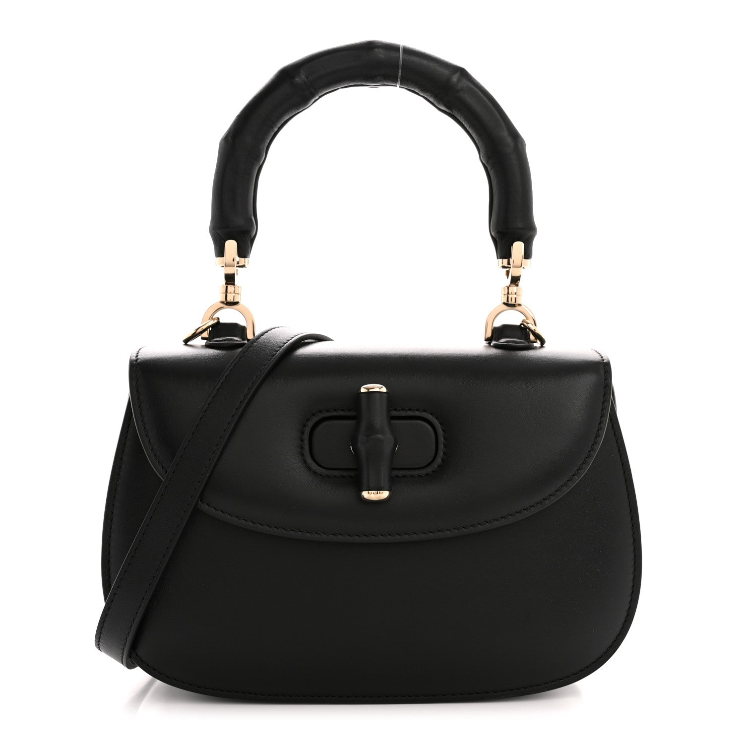 Gucci Boarded Dyana Lux Calfskin Web Monochrome Small Bamboo 1947 Top Handle Bag Black