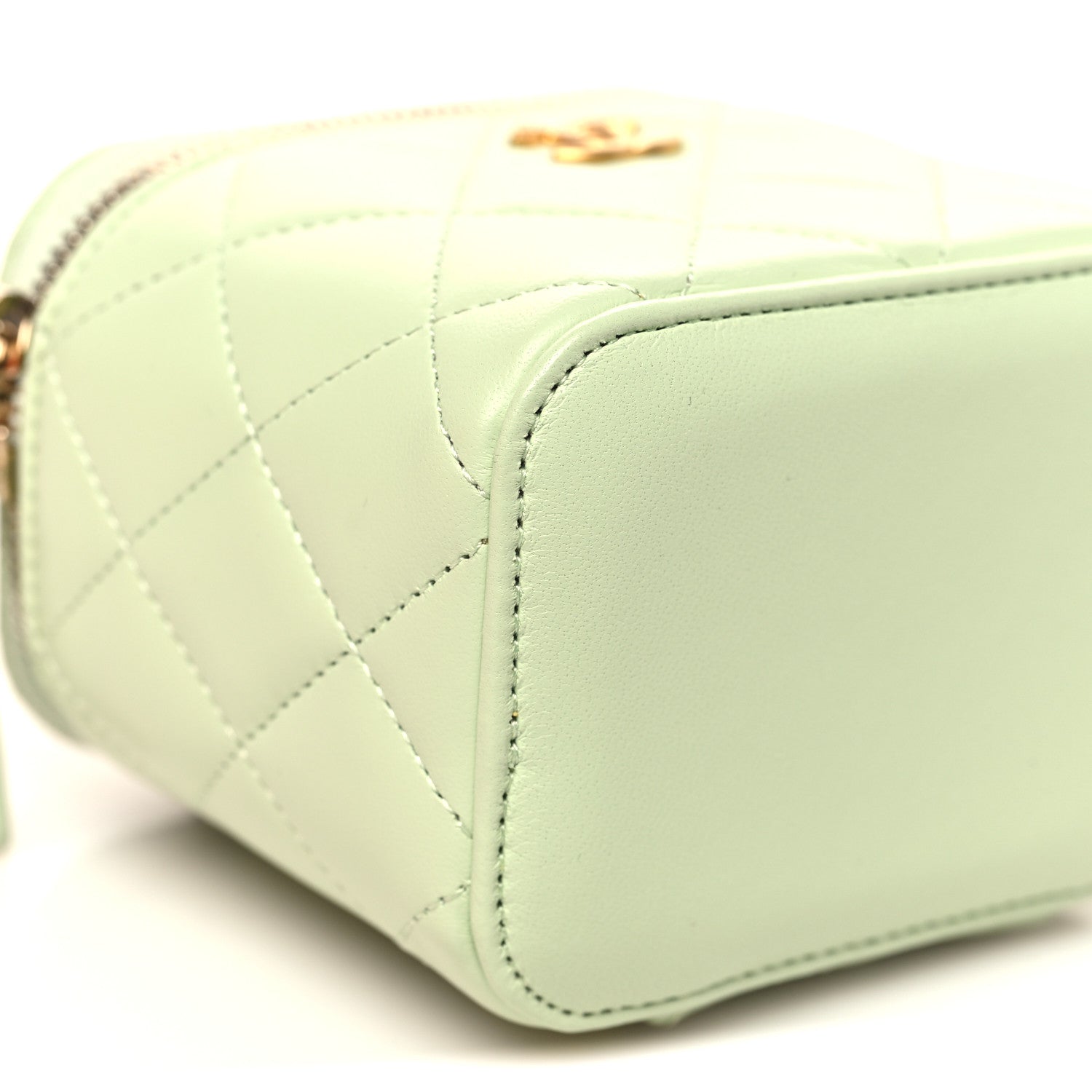 Chanel Lambskin Quilted Pearl Crush Mini Vanity Case With Chain Light Green