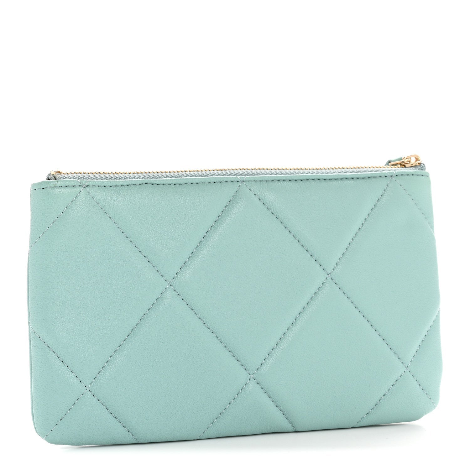 Goatskin Quilted Small Chanel 19 Pouch Light Blue