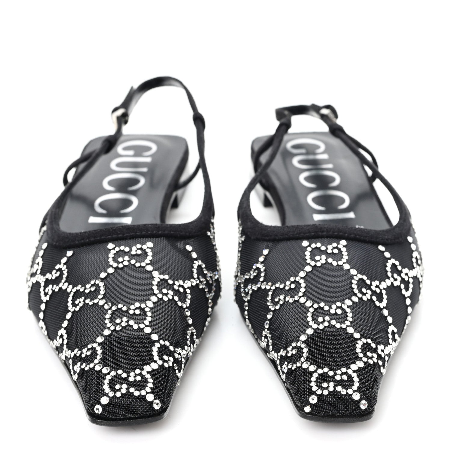 Gucci Suede Mesh Crystal GG Monogram Slingback Ballet Flats 39 Black