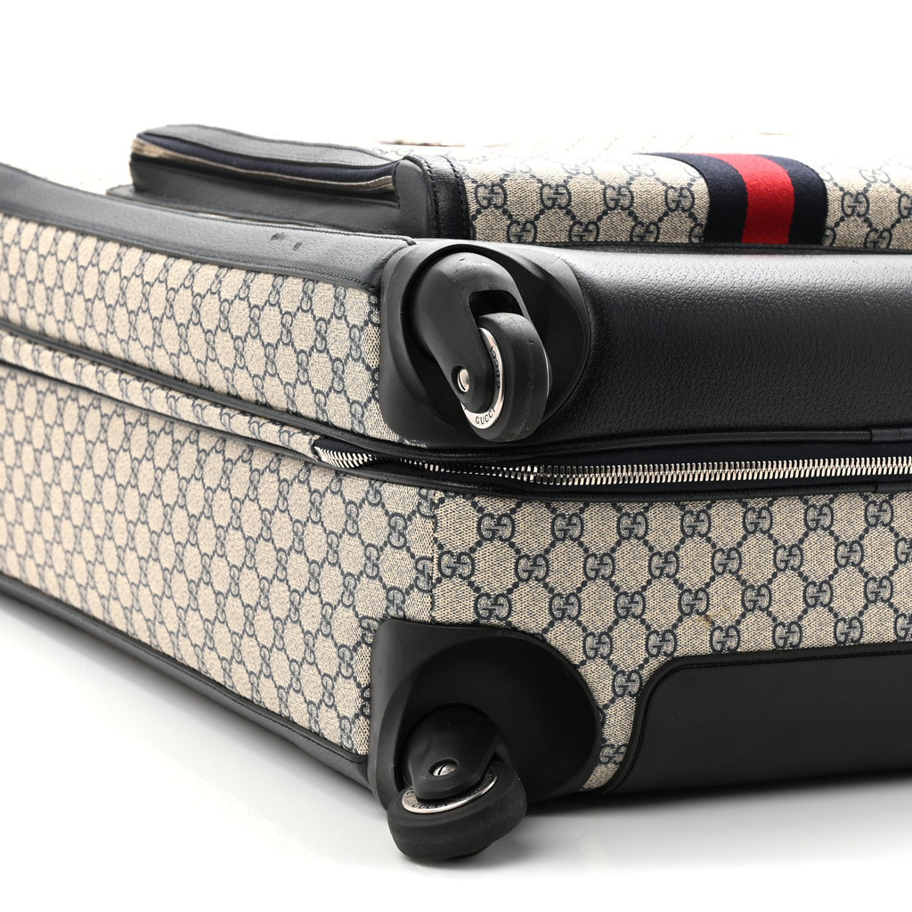 Gucci GG Supreme Monogram Textured Dollar Calfskin Web Large Savoy Trolley Suitcase Beige Blue