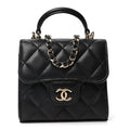 Chanel Lambskin Quilted Top Handle Flap Clutch With Chain Black