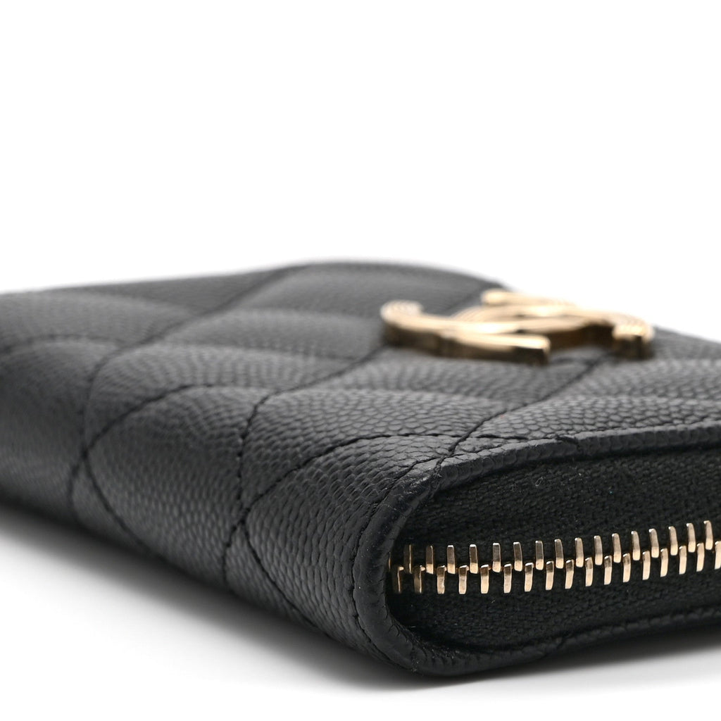 Caviar Quilted Striated CC Zip Coin Purse Black