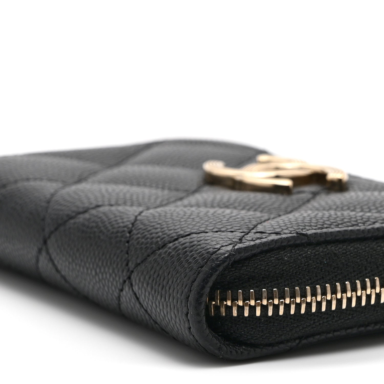 Caviar Quilted Striated CC Zip Coin Purse Black