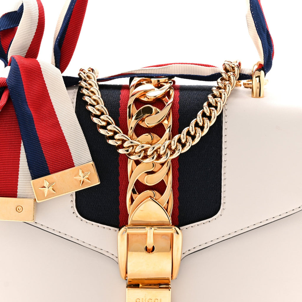 Gucci Calfskin Super Mini Sylvie Chain Shoulder Bag White