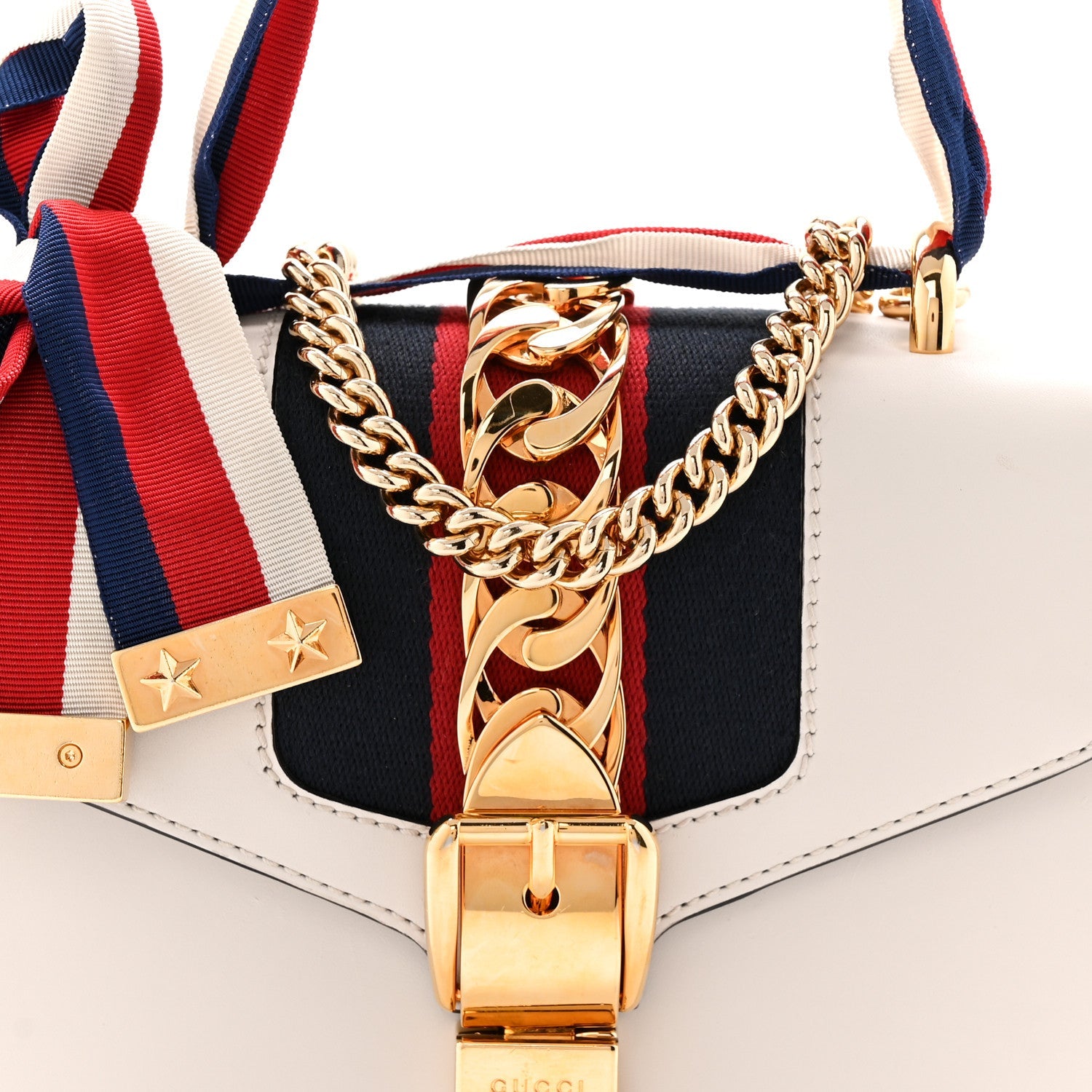 Gucci Calfskin Super Mini Sylvie Chain Shoulder Bag White