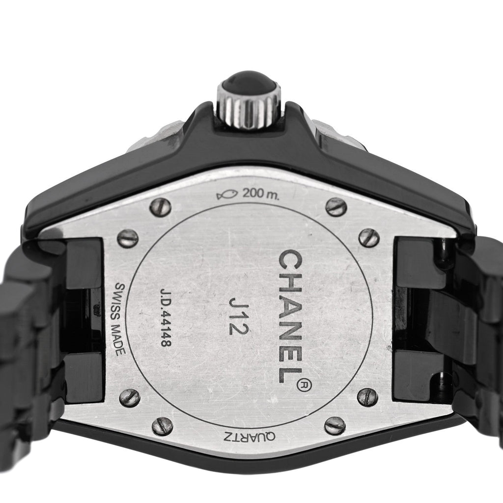 Chanel Stainless Steel Ceramic Diamond 33mm J12 Quartz Watch Black
