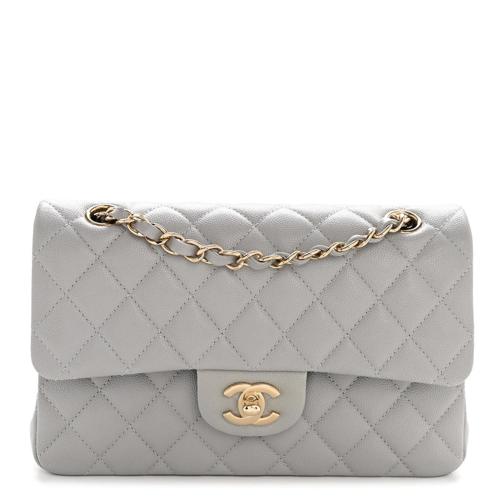 Chanel Caviar Quilted Small Double Flap Grey