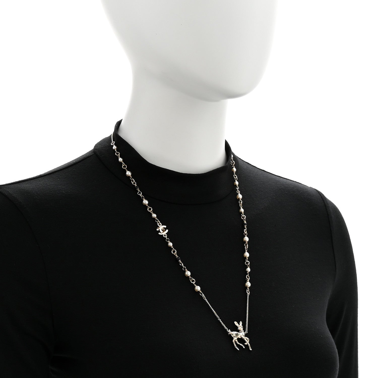 Metal Crystal Pearl Deer Pendant Necklace Green Black Gold