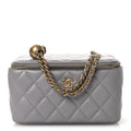 Chanel Lambskin Quilted Small Pearl Crush Vanity Case With Chain Grey