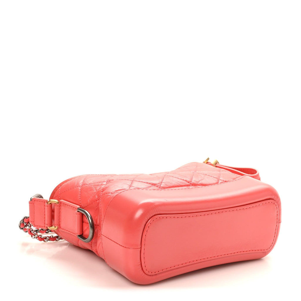 Chanel Aged Calfskin Quilted Small Gabrielle Hobo Coral