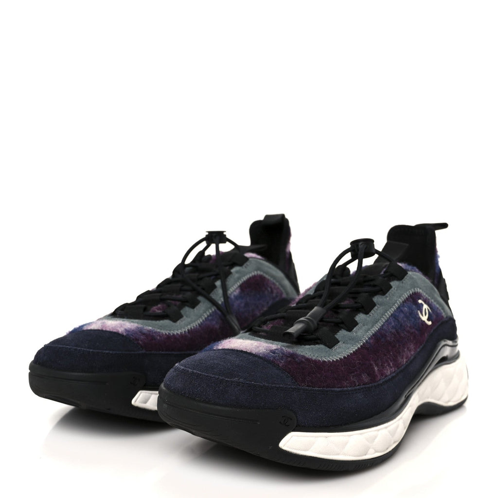 Fabric Suede Calfskin CC Sneakers 41 Blue Black Purple