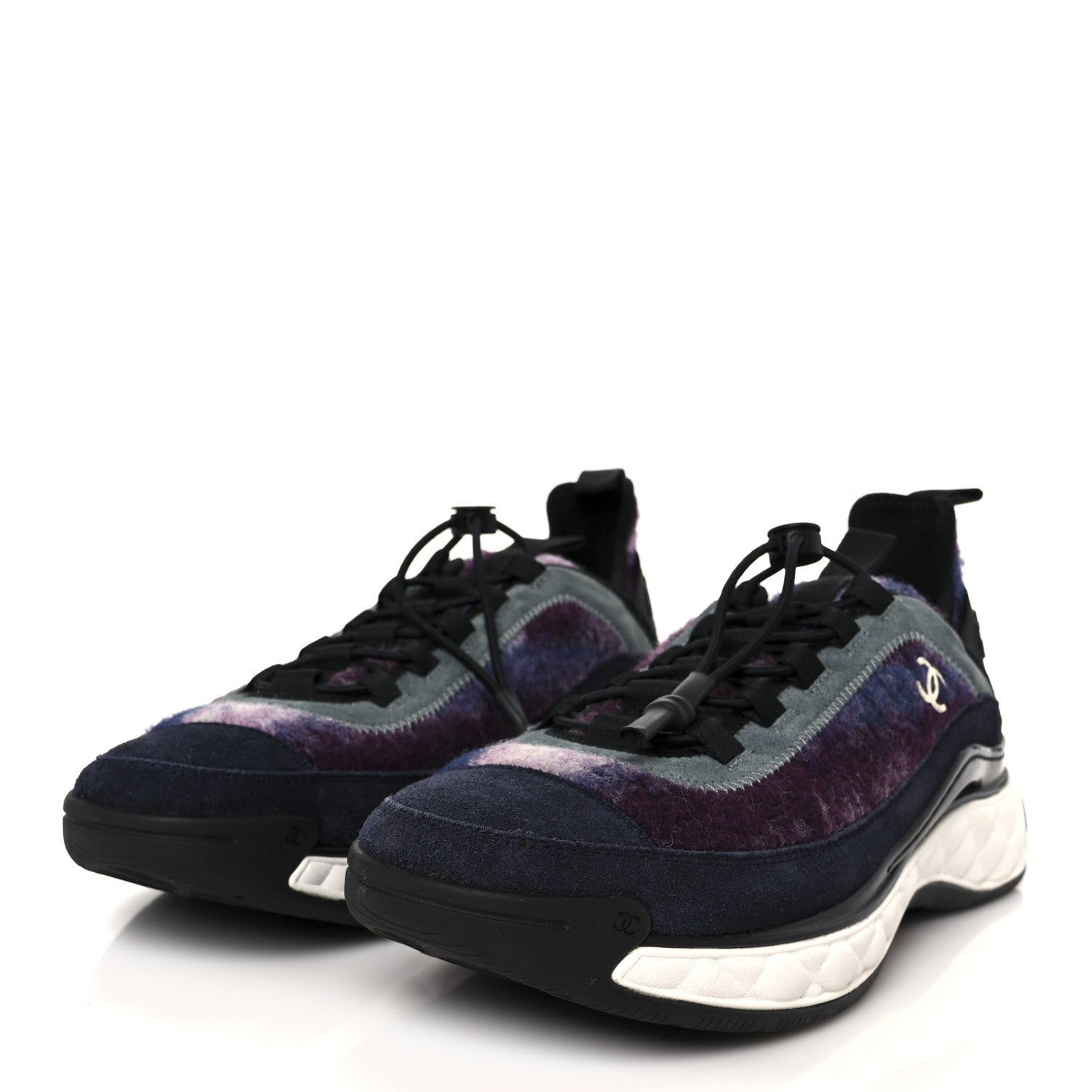 Fabric Suede Calfskin CC Sneakers 41 Blue Black Purple