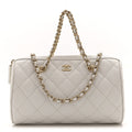 Chanel Caviar Quilted Barrel Clutch With Chain White