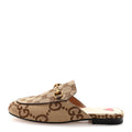 Gucci Monogram Jumbo GG Malaga Kid Womens Princetown Slippers 35.5 Camel Ebony New Acero Beige