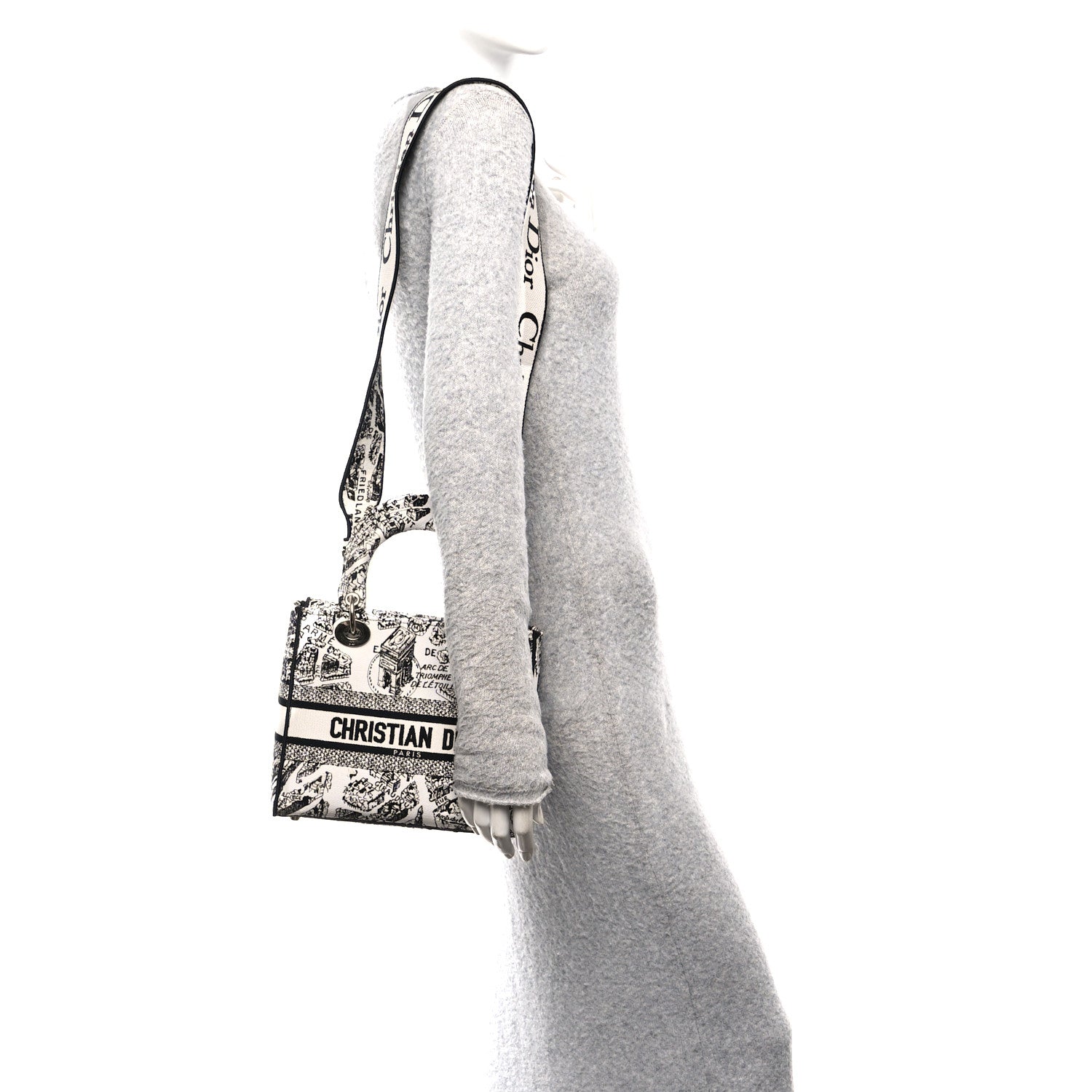 Christian Dior Canvas Embroidered Plan de Paris Medium Lady D-Lite White Black