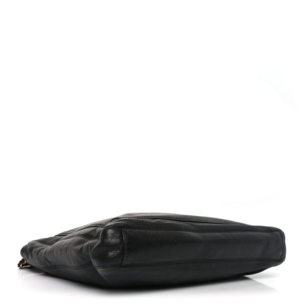 Chanel Caviar Embroidered Logo Shoulder Bag Black