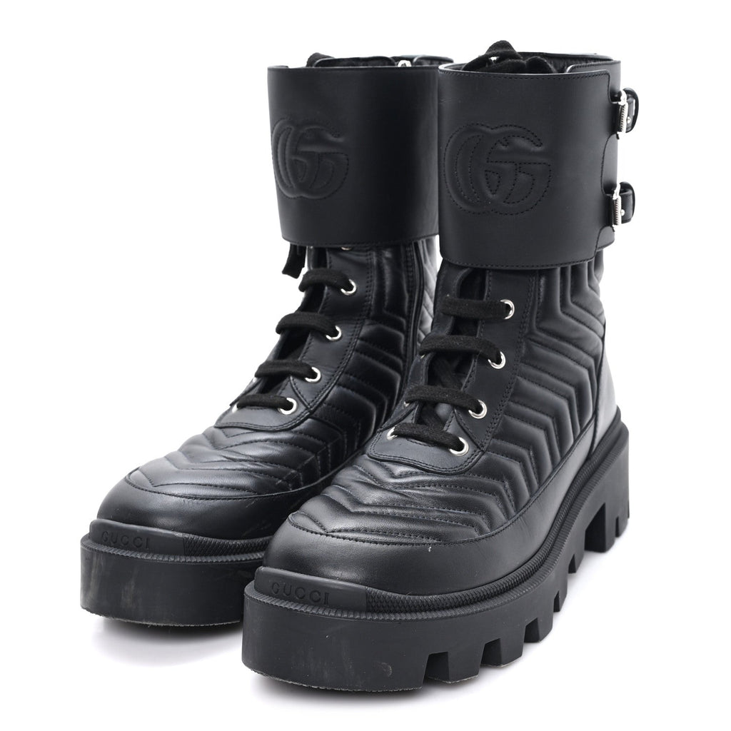 Gucci Nappa Frances GG Matelasse Platform Combat Boots 39 Black