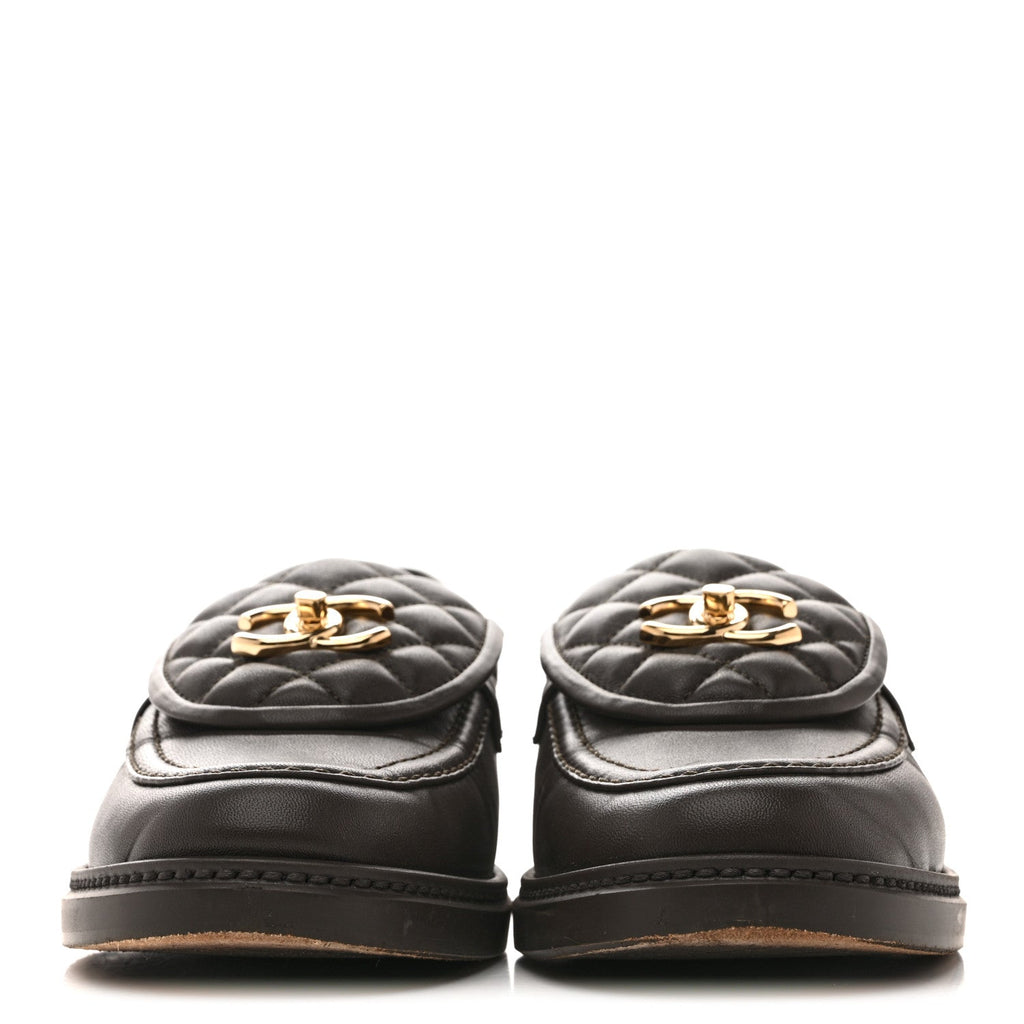 Lambskin Quilted CC Turnlock Loafers 40 Dark Brown