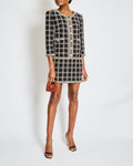 Chanel Cruise 2023 Black and White Tweed Mini Dress with Crystal Contrast Trim and Embellished Buttons Size FR 38 (UK 10)
