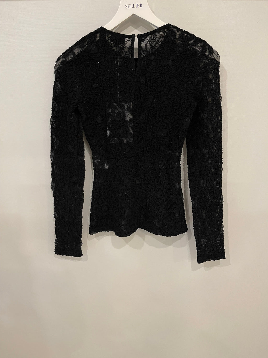 Chanel Black Lace Tulle Top and Cyclist Shorts Set with Camellia Details and Crystal CC Logos Size FR 34 (UK 6)