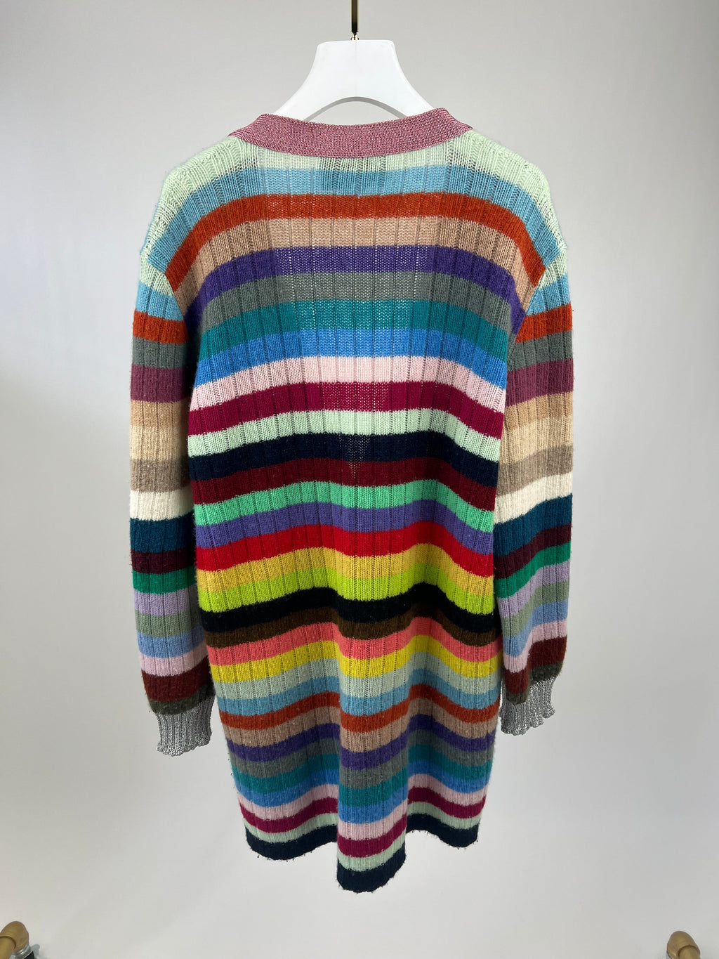Gucci Multicoloured Cashmere Cardigan with Metallic Cuff & Collar Detail Size XL (UK 10-14)