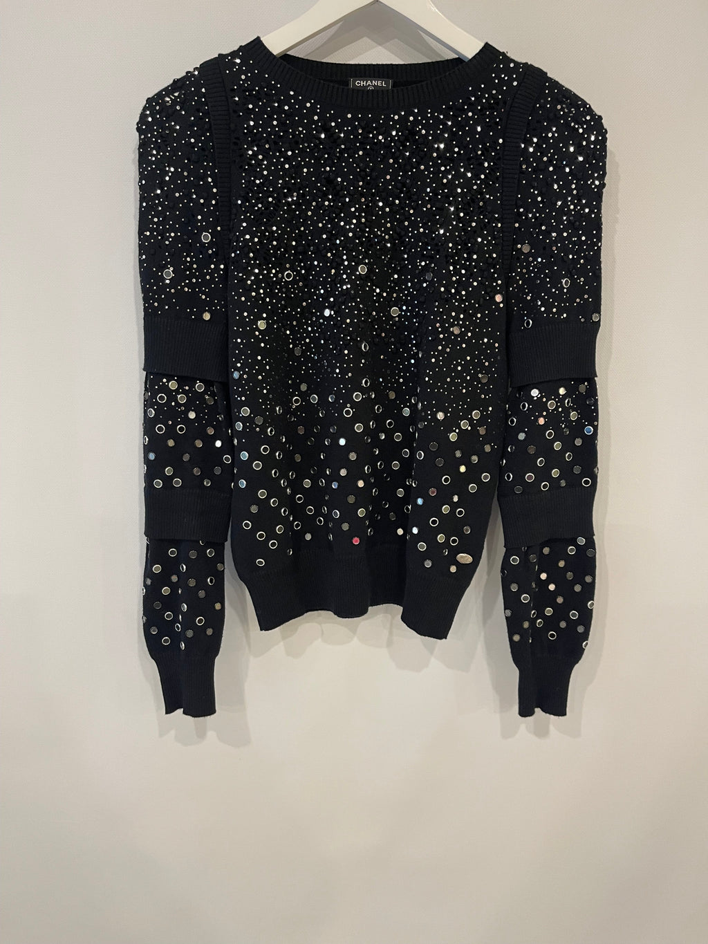 Chanel Black Mirror Embellished Jumper with CC Logo and Sequin Details Size FR 34 (UK 6)