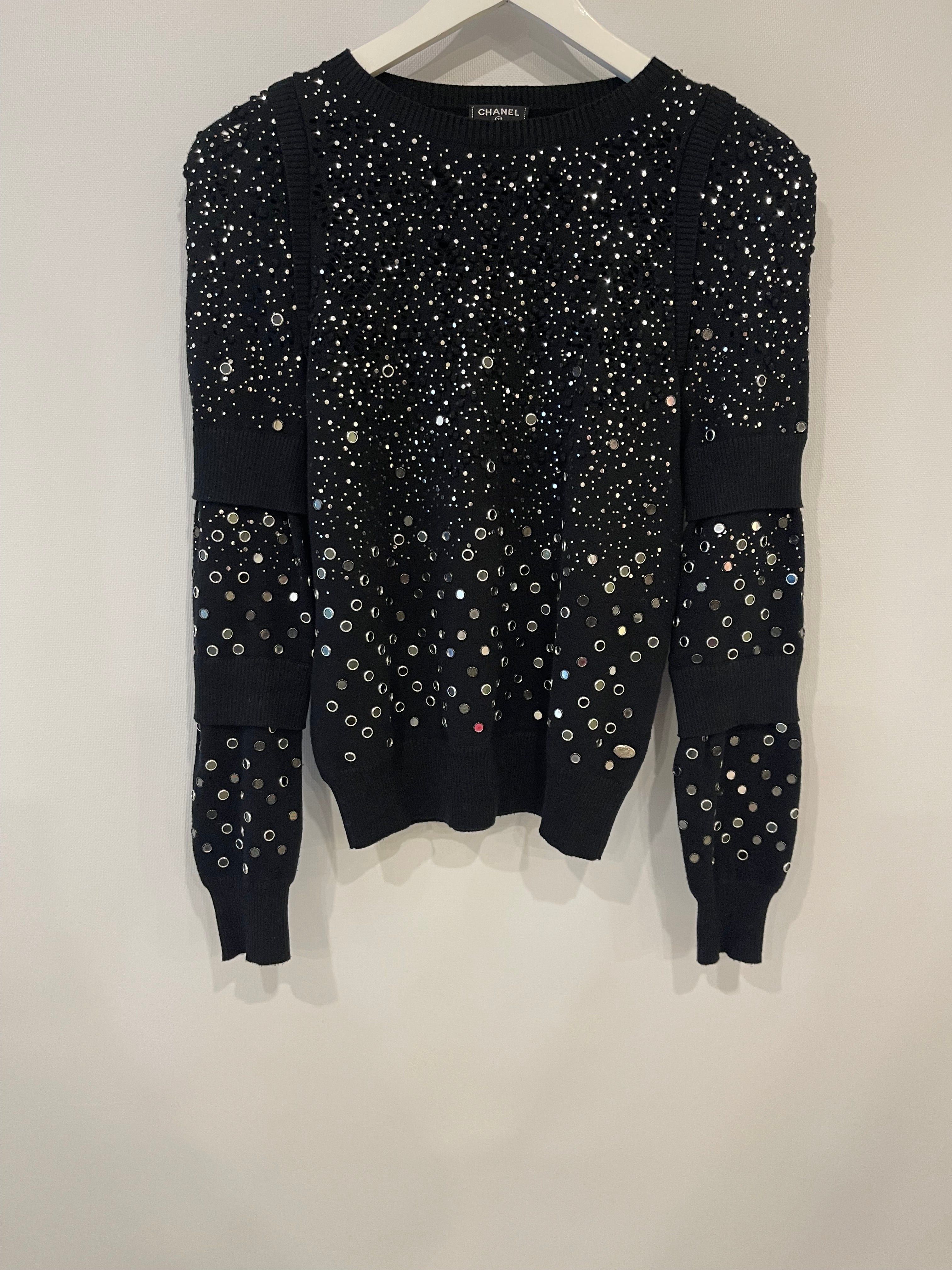 Chanel Black Mirror Embellished Jumper with CC Logo and Sequin Details Size FR 34 (UK 6)