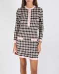 Chanel 21K Beige, Navy and Pink Cashmere Blend Mini Dress with Gold and Crystal CC Logo Buttons Size FR 36 (UK 8)