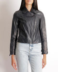 Chanel 12P Navy Calfskin Leather Jacket with Quilted Details and Black CC Logo Buttons Size FR 34 (UK 6)