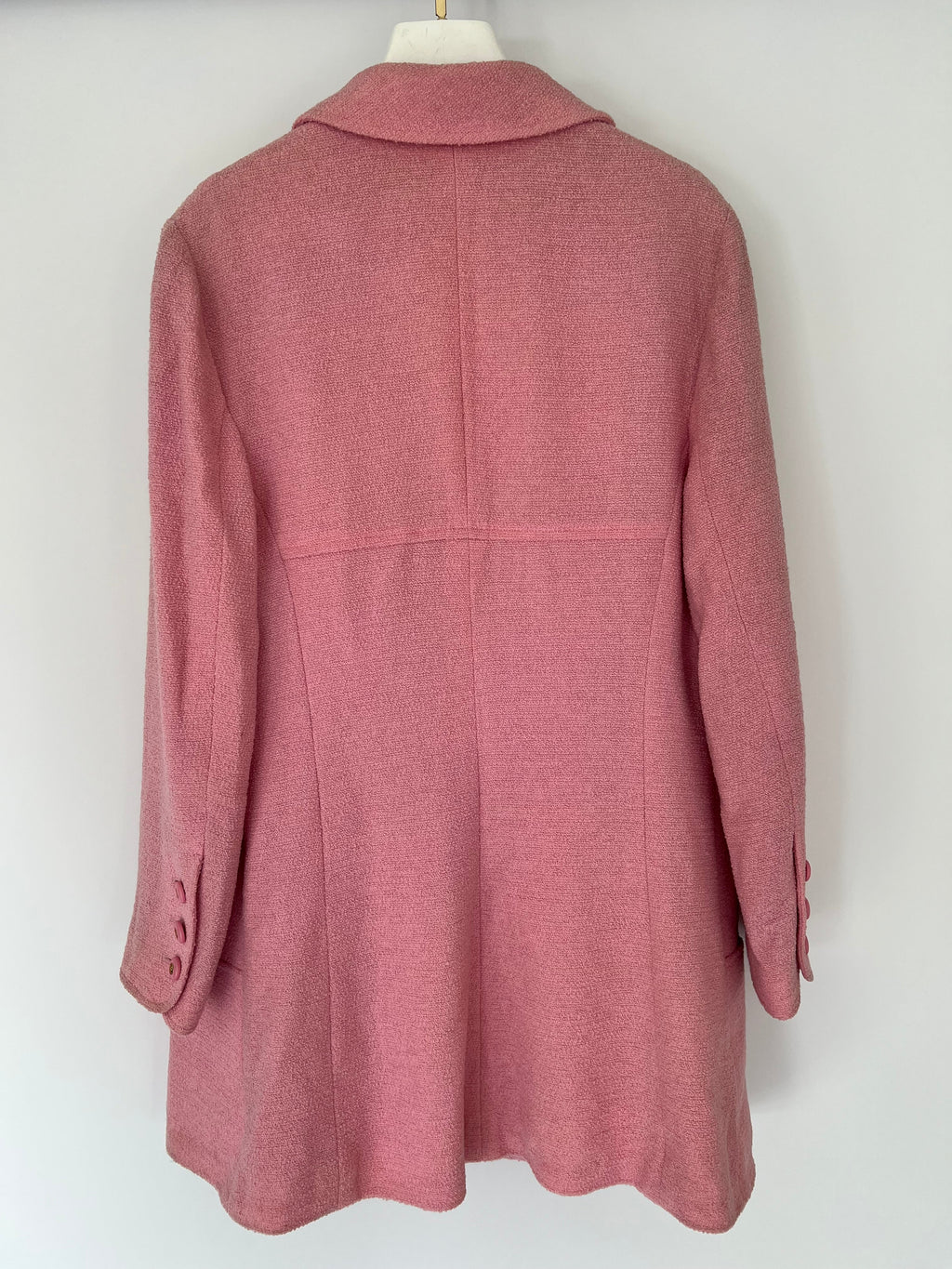 Chanel 94/P Pink Longline Tweed Jacket with Gold CC Logo Button Details, Size FR 40 (UK 12)