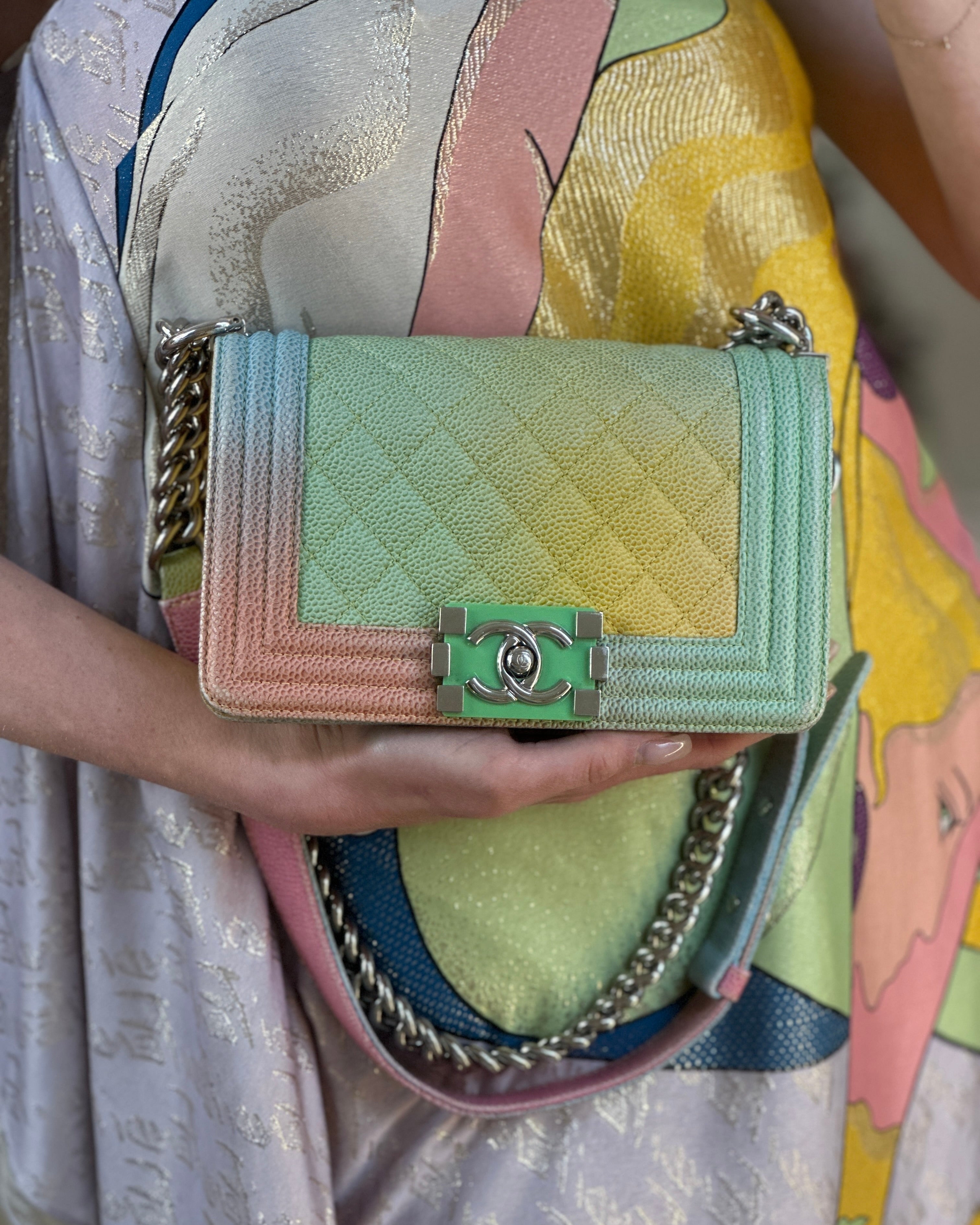 ChanelMulti-Coloured Small Boy Bag in Caviar Leather with Silver Hardware